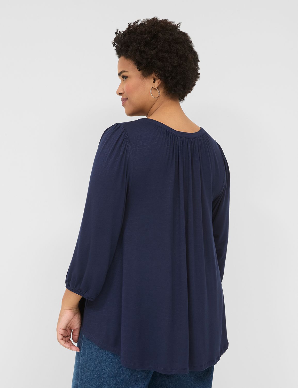 3/4 Sleeve Notch Neck Gradient Tie Front Blouse / High Waist Maxi A-Line Skirt / Set main image 1