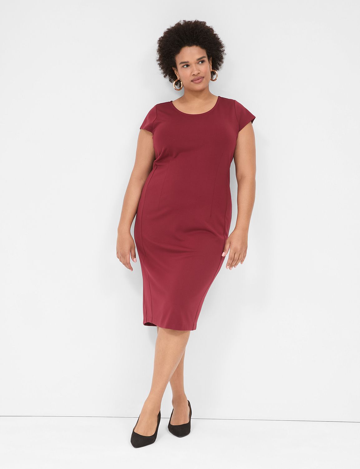 Ponte Cap-Sleeve Crew-Neck Dress