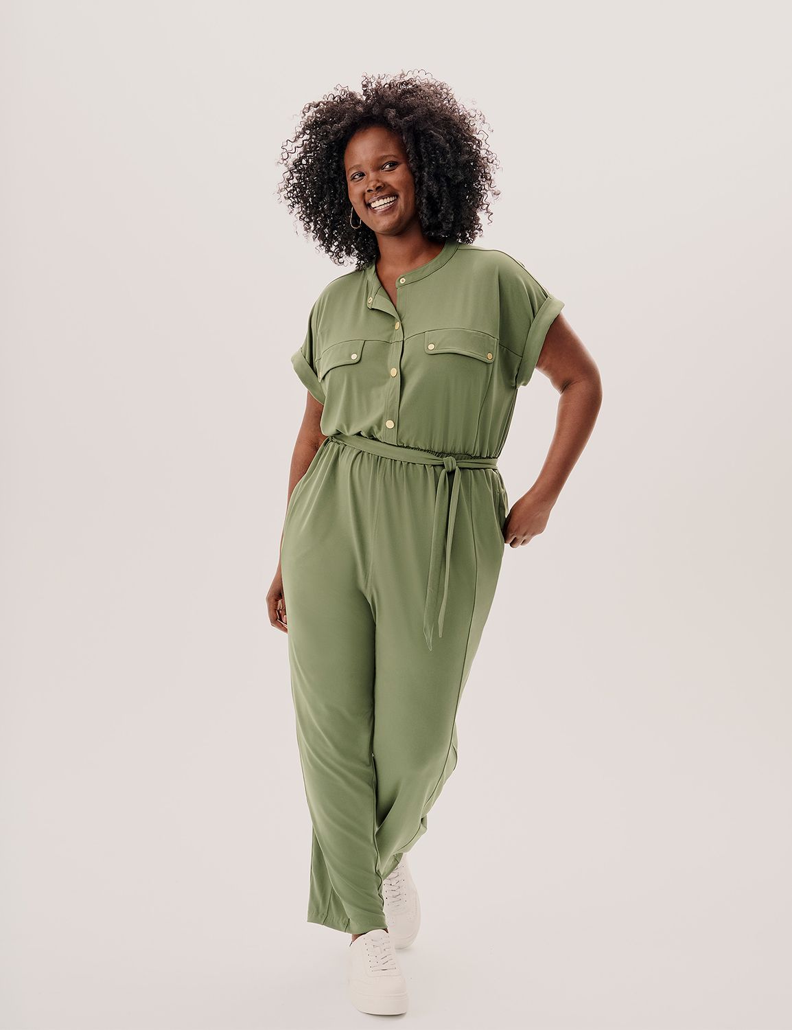 Short Sleeve Utility Jersey Jumpsuit LaneBryant