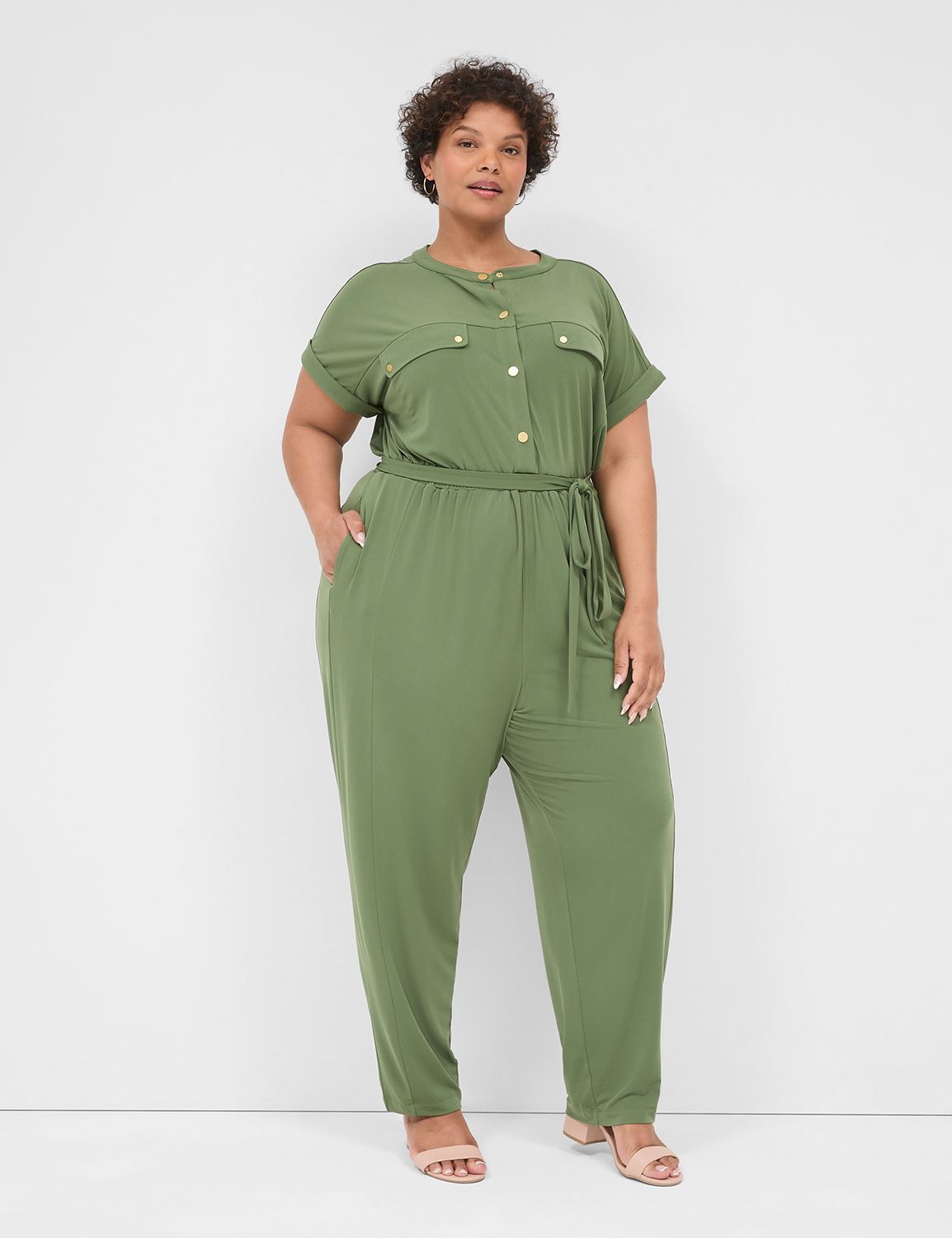 Short Sleeve Utility Jersey Jumpsuit