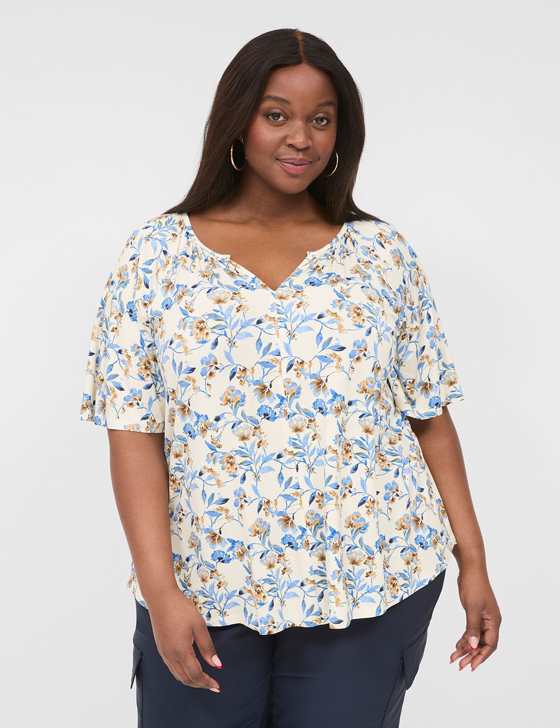 Casual Elbow Sleeve Notch Neck Ragl Product Image 1