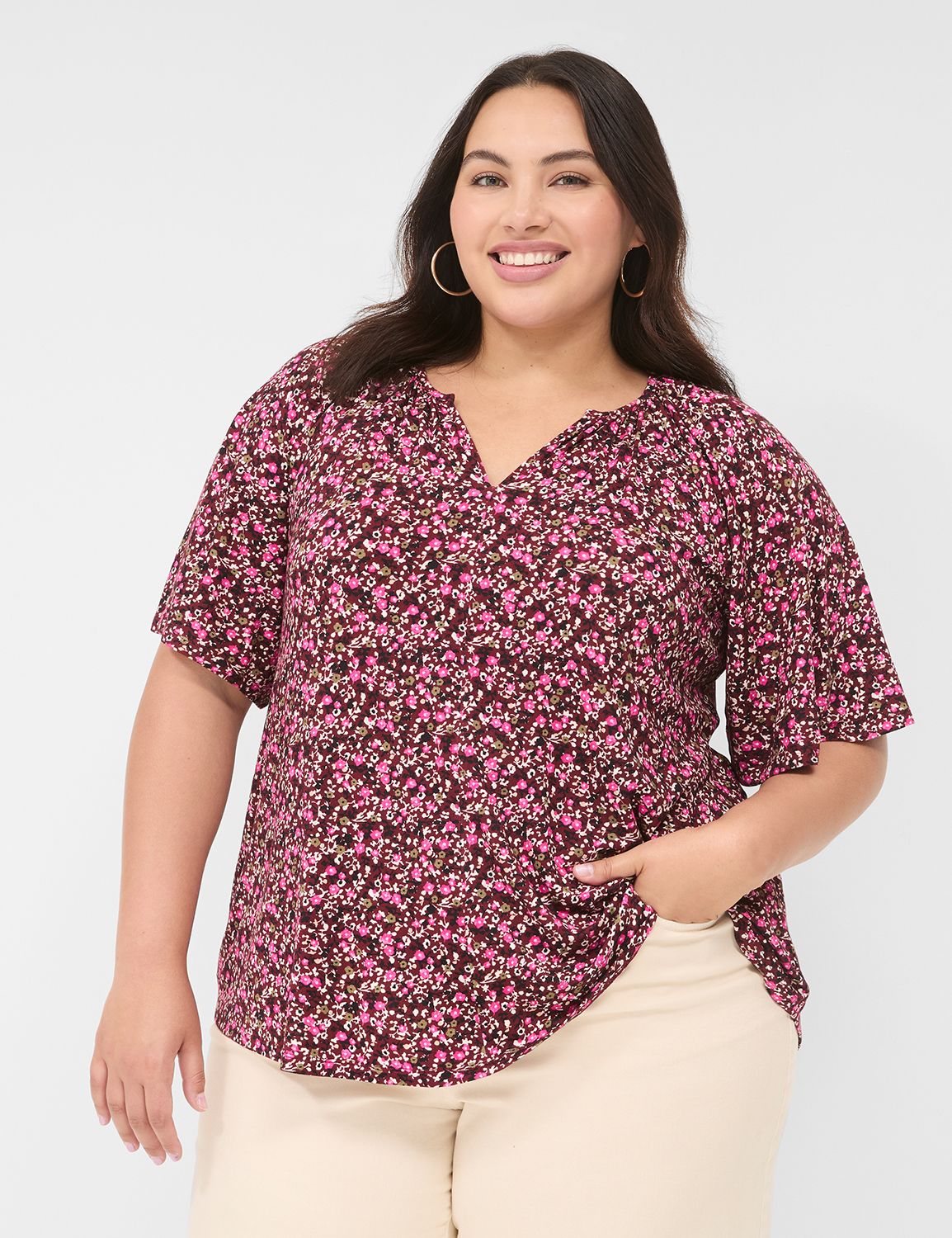 Casual Elbow Sleeve Notch Neck Ragl Product Image 1