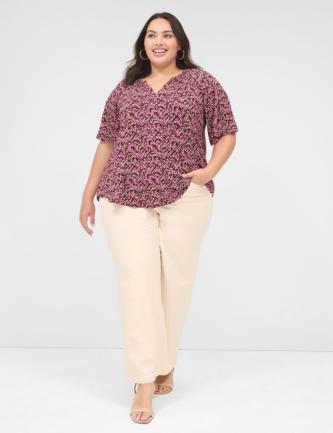 Casual Elbow Sleeve Notch Neck Ragl Product Image 3