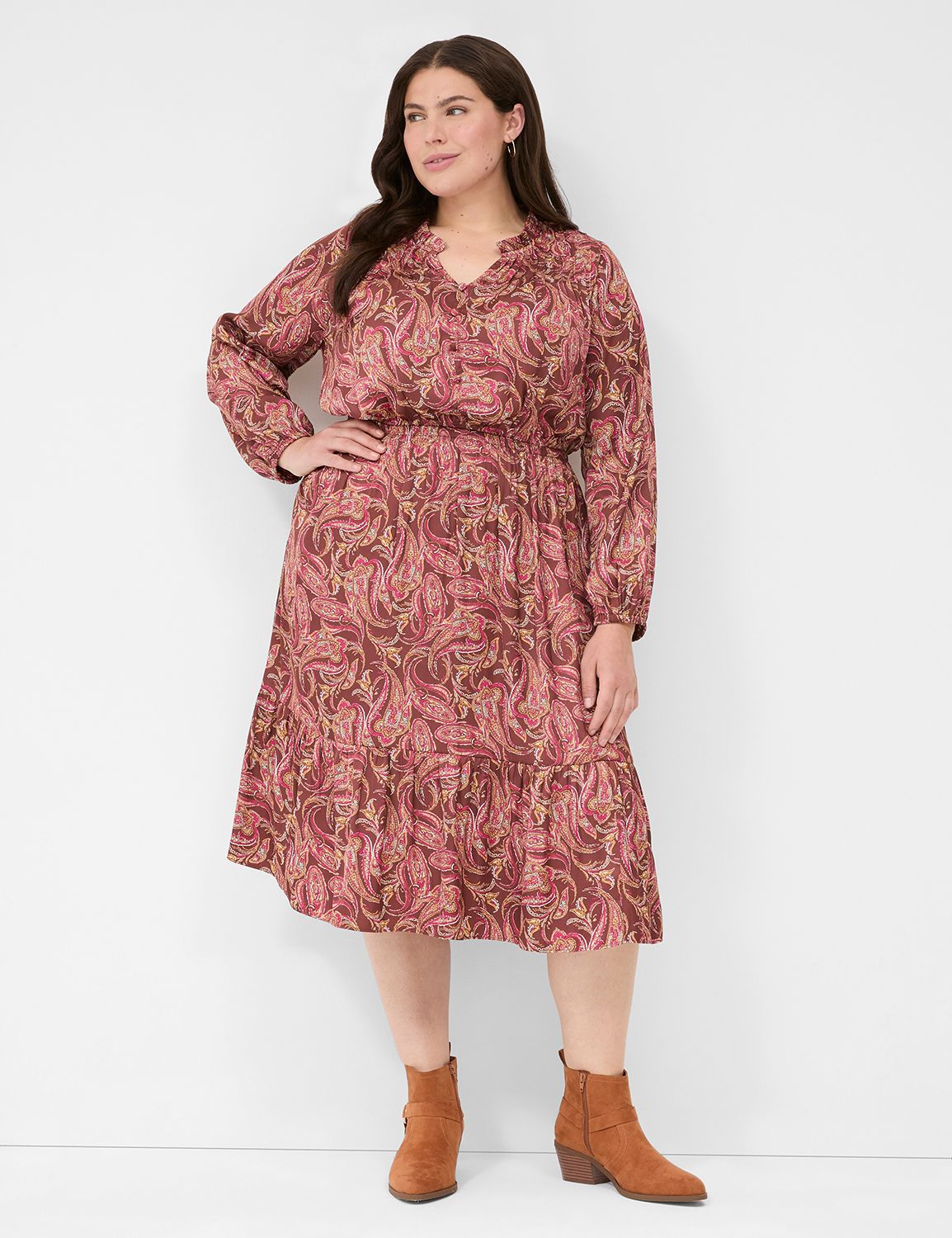 Ruffle-Trim Tiered Midi Dress | LaneBryant