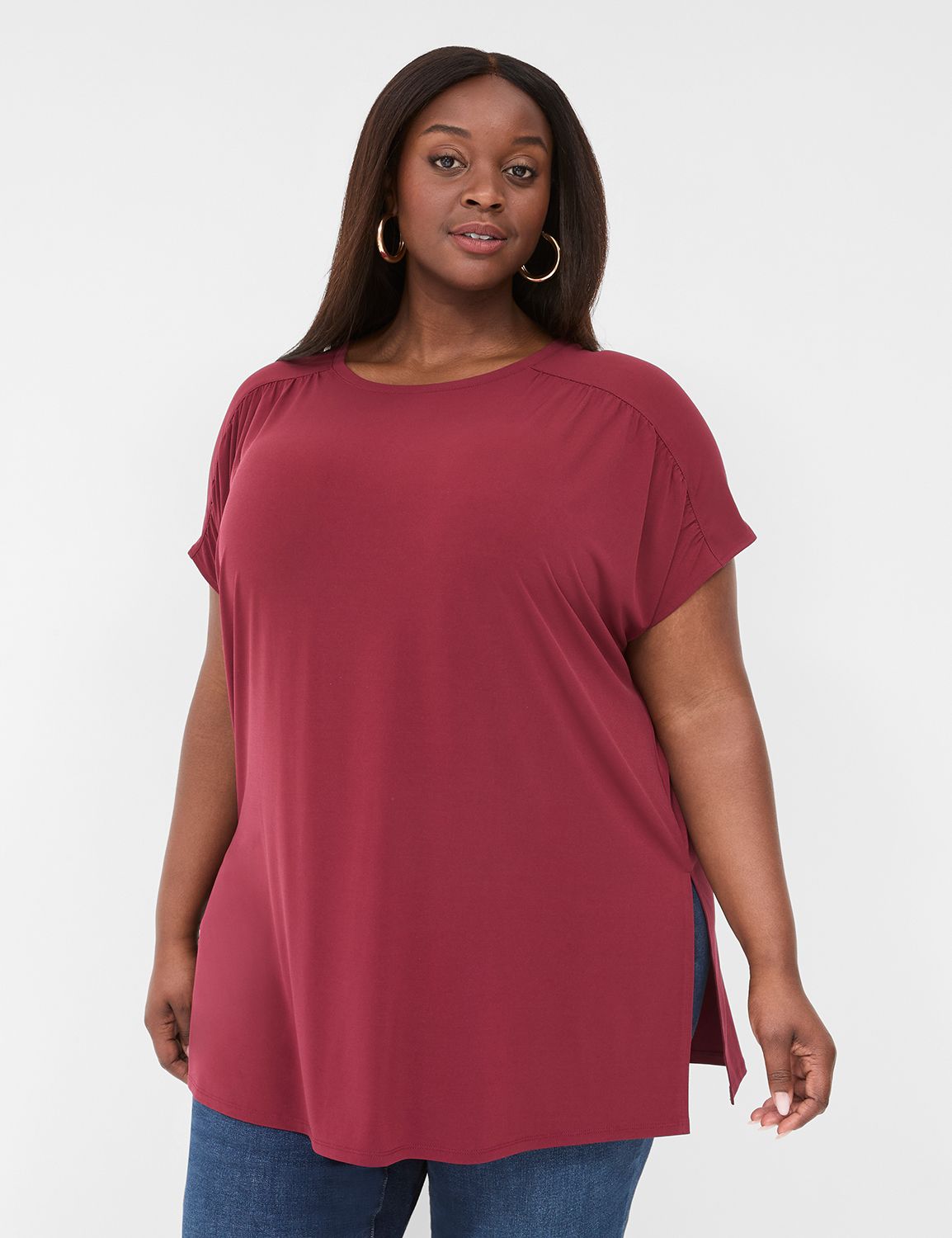 Short Sleeve Shirred Tunic Top F 11 | LaneBryant