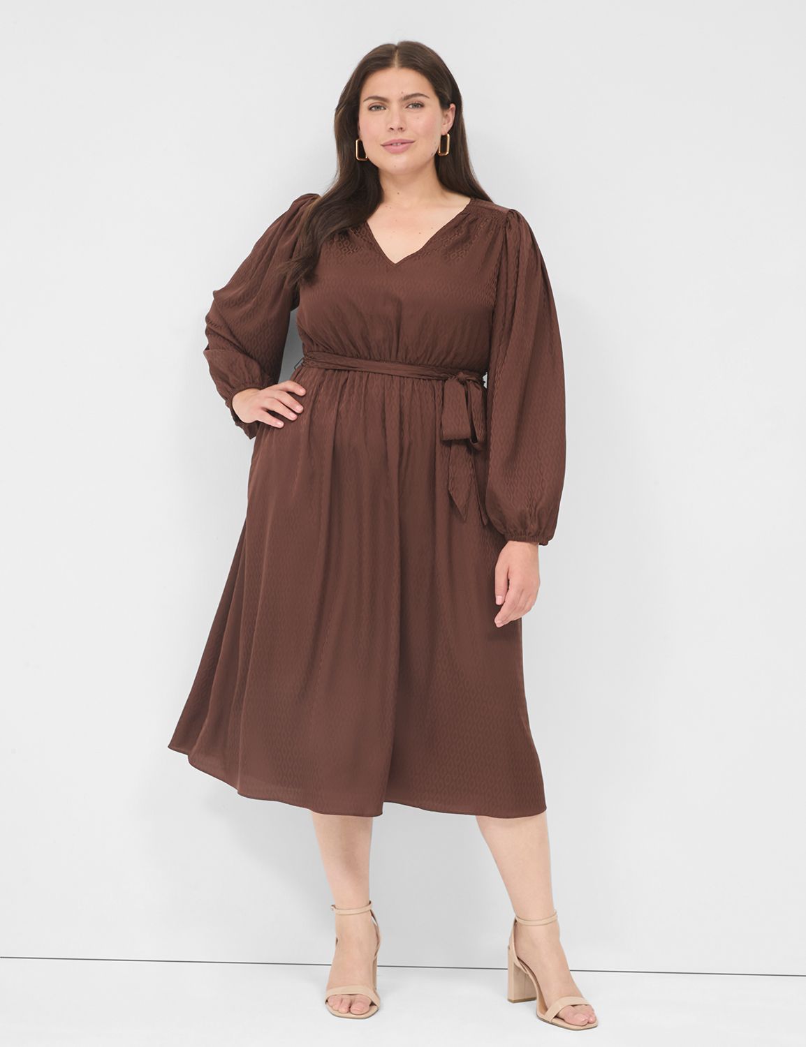 smocked-shoulder midi dress