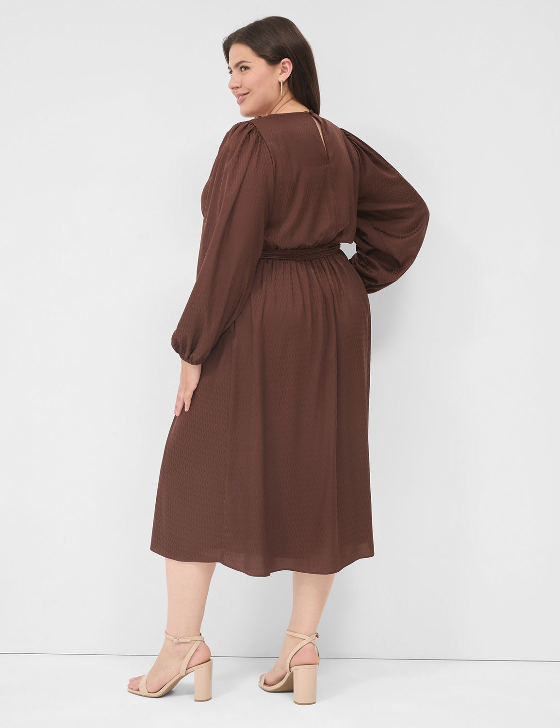 Smocked-Shoulder Midi Dress