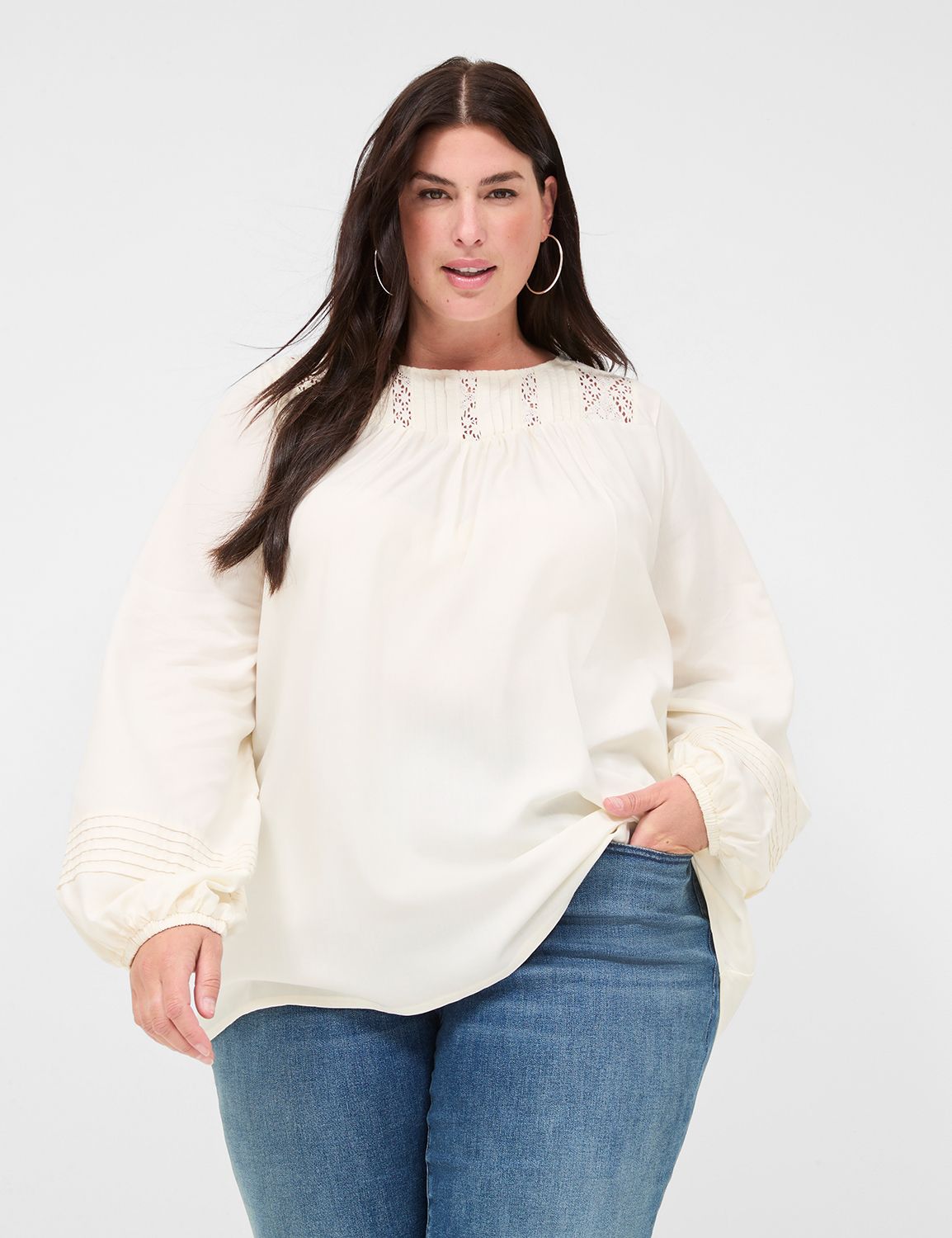 Long Sleeve Crew Neck Pin Tuck Swin Product Image 1