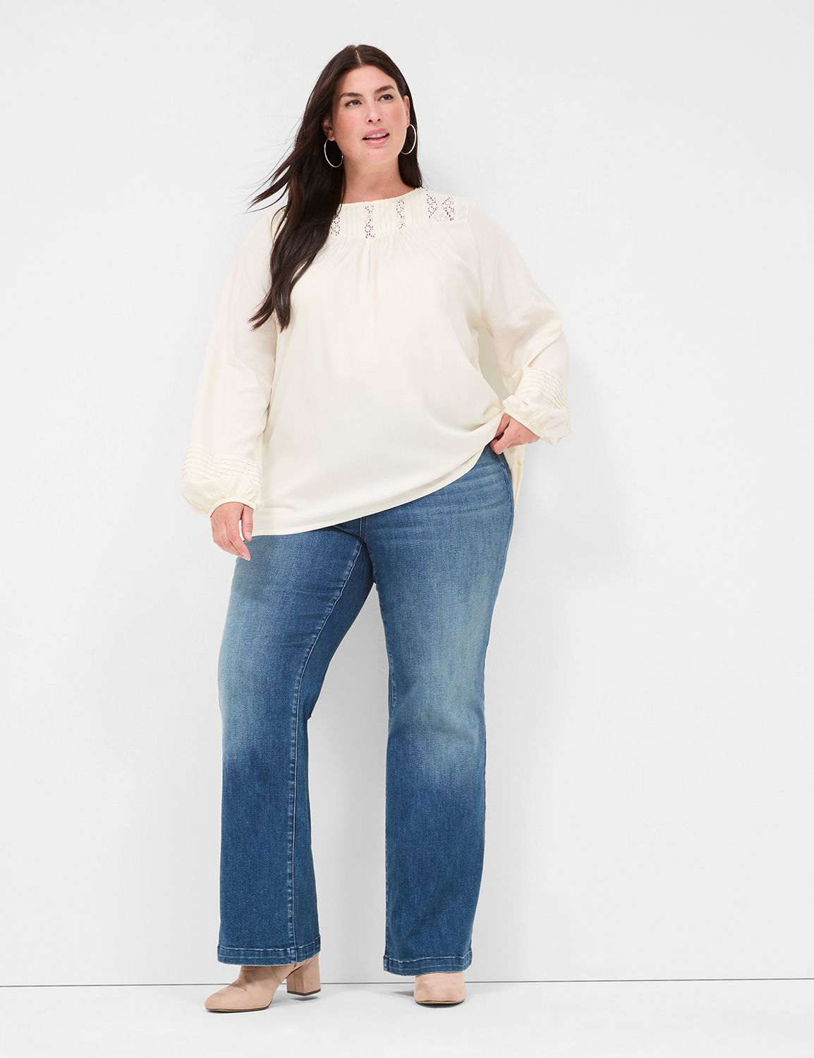Long Sleeve Crew Neck Pin Tuck Swin Product Image 3