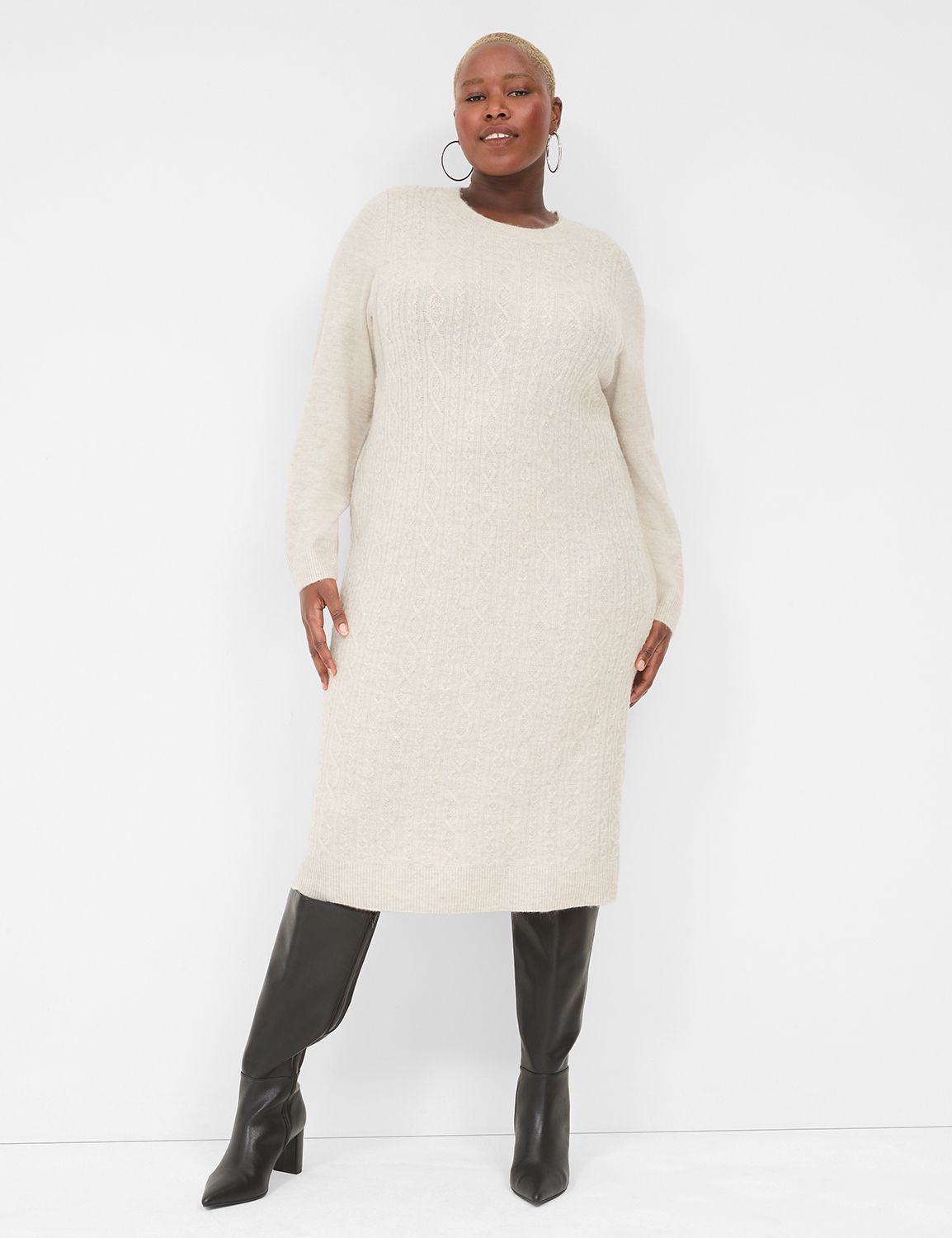 crew-neck cable knit ribbed dress