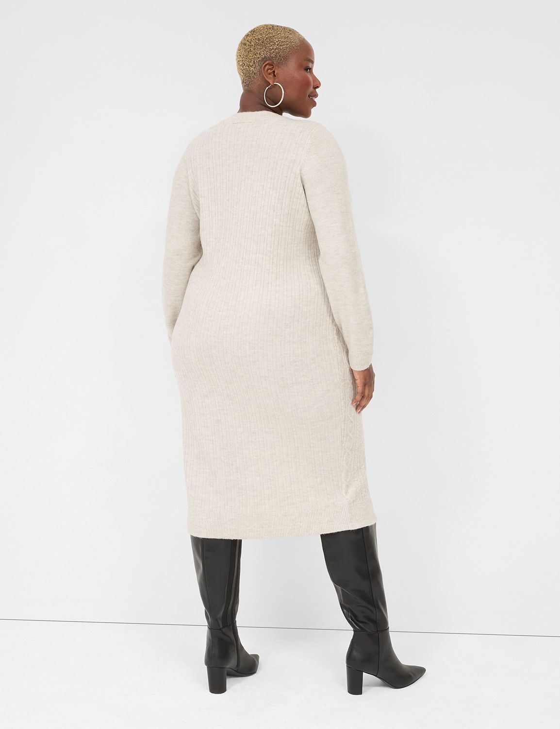 Crew-Neck Cable Knit Ribbed Dress