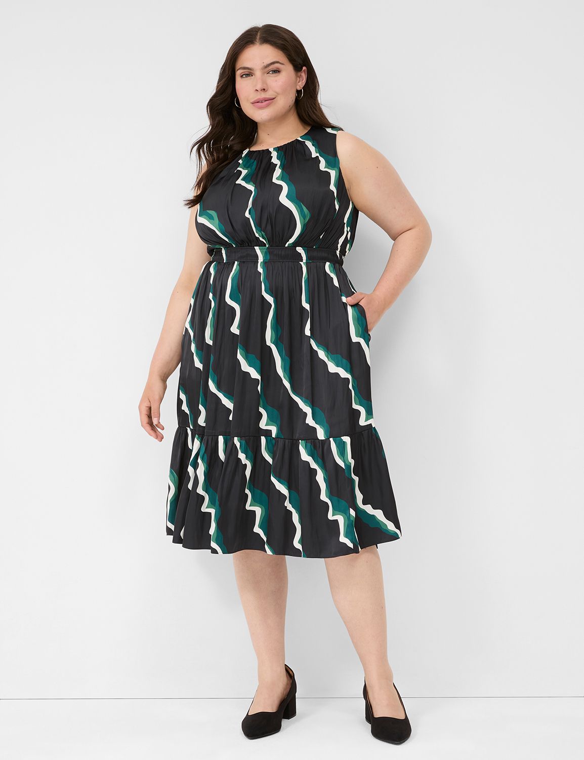 satin shirred-neck midi dress