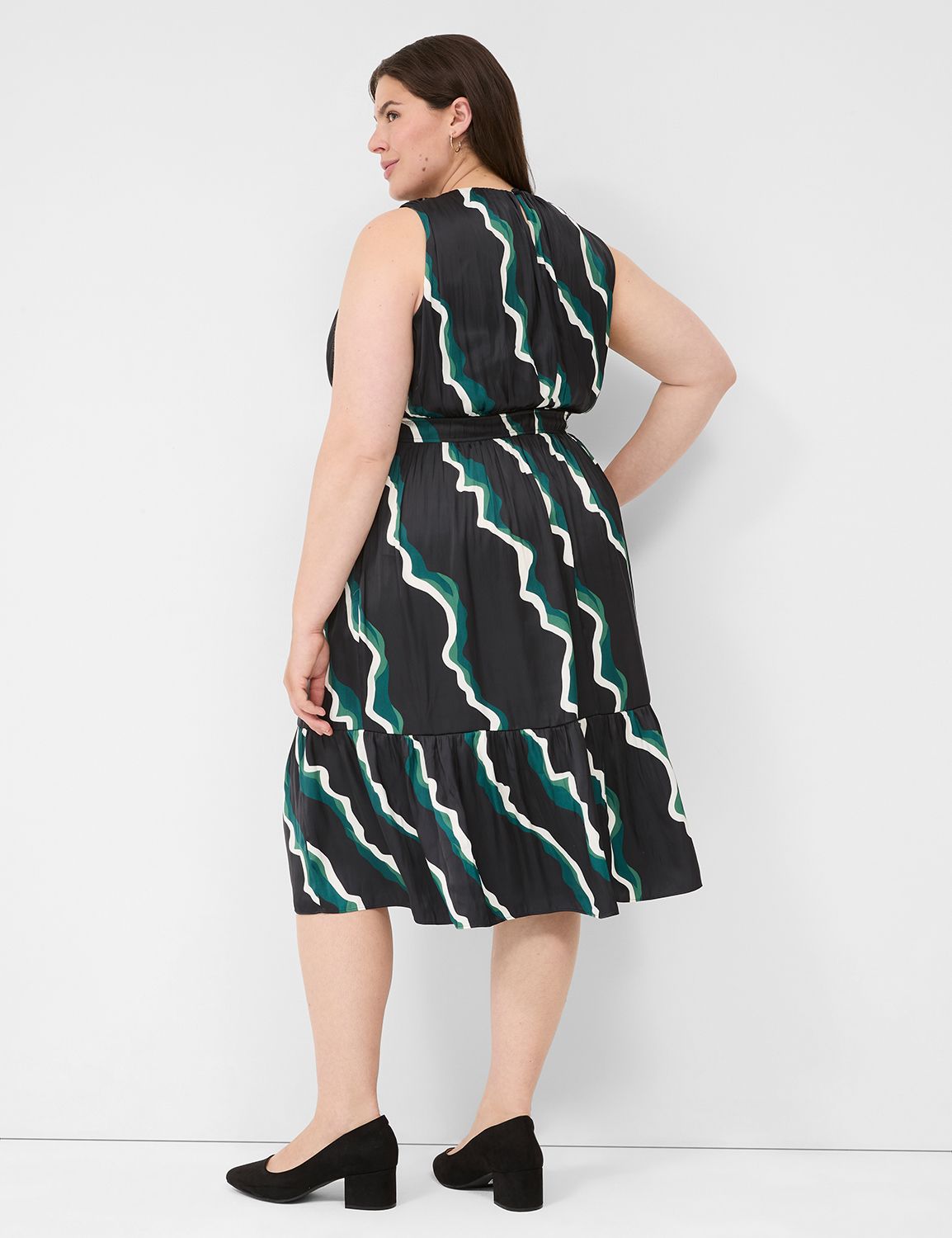 Satin Shirred-Neck Midi Dress