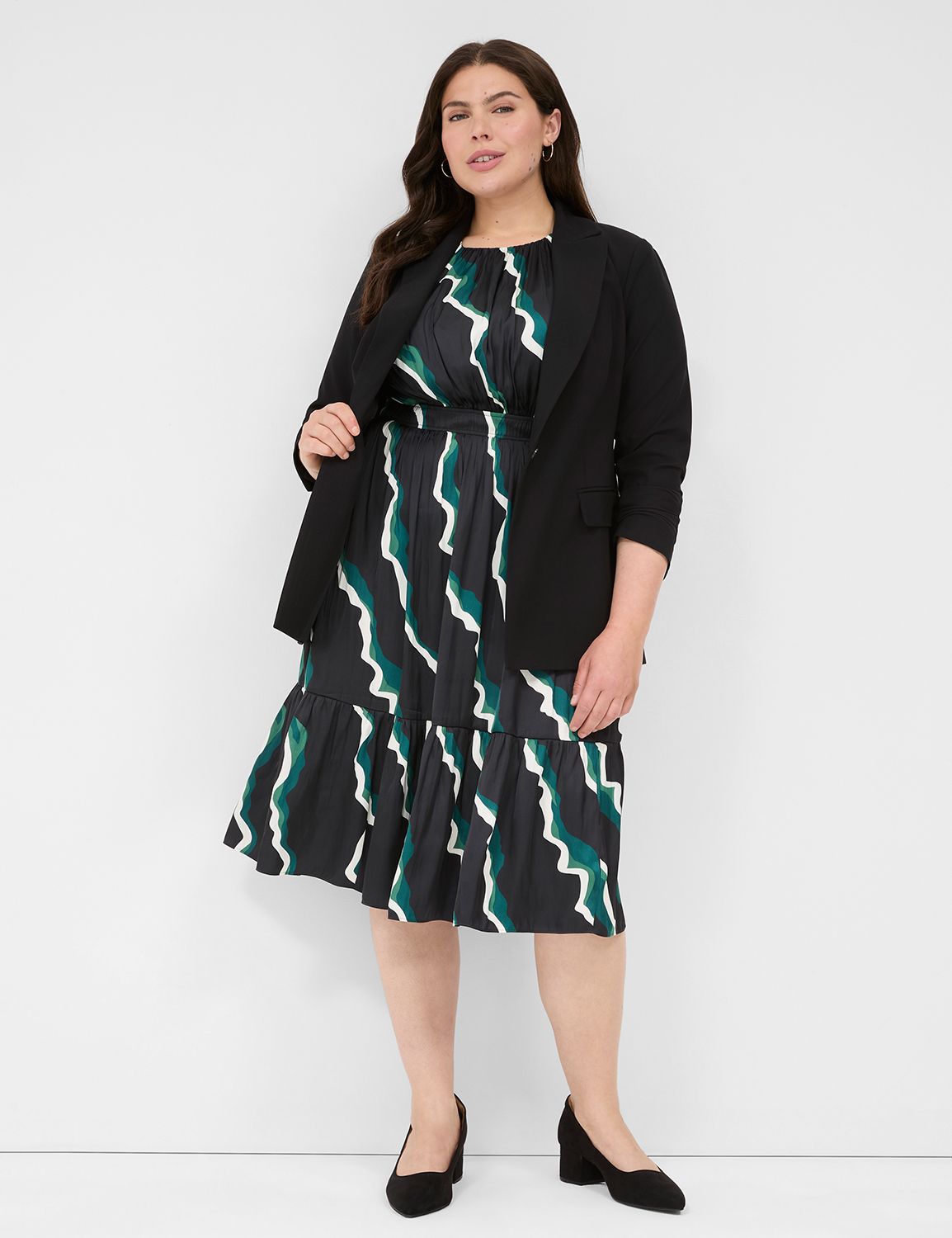 Satin Shirred-Neck Midi Dress | LaneBryant