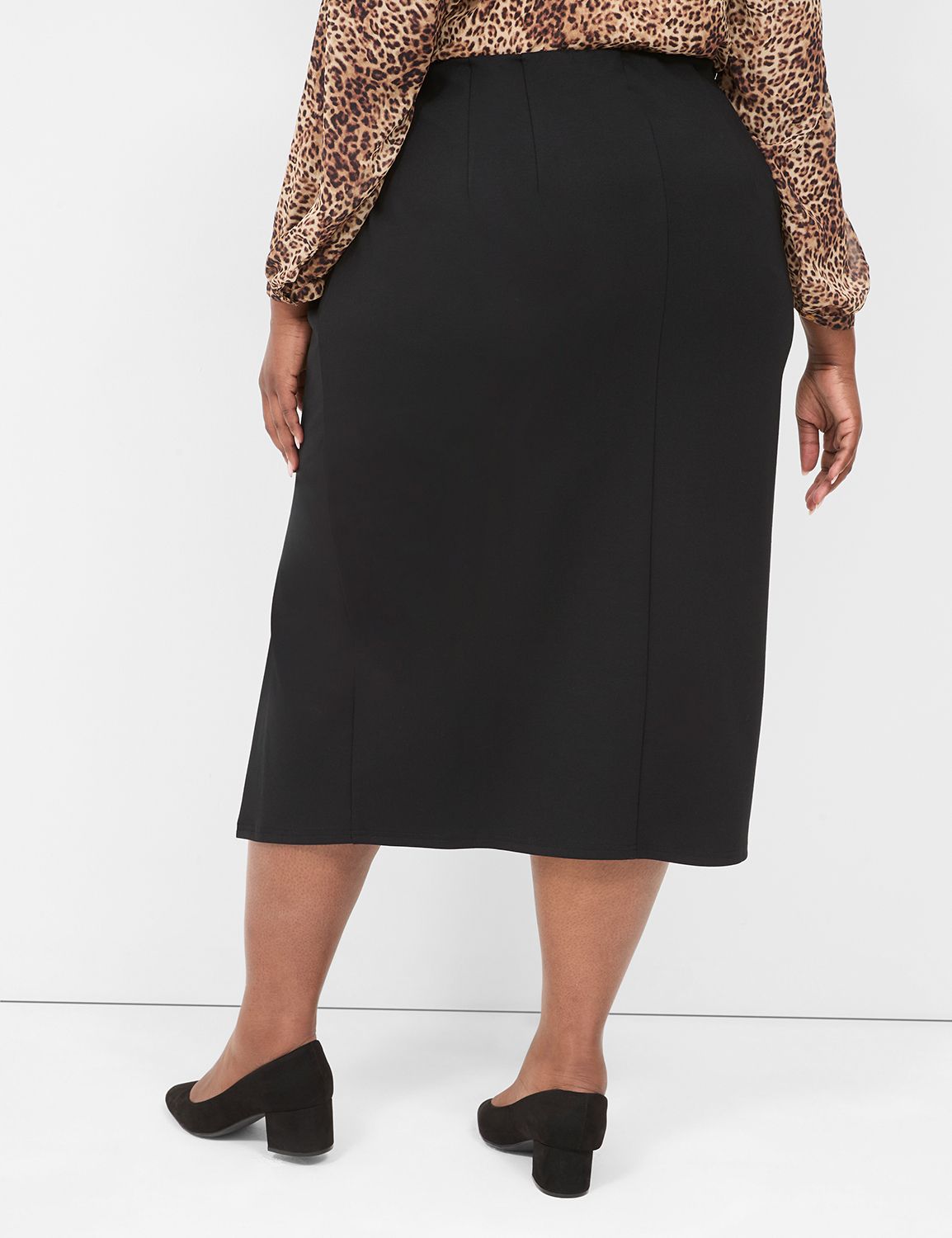 Ponte Front-Slit Column Midi Skirt