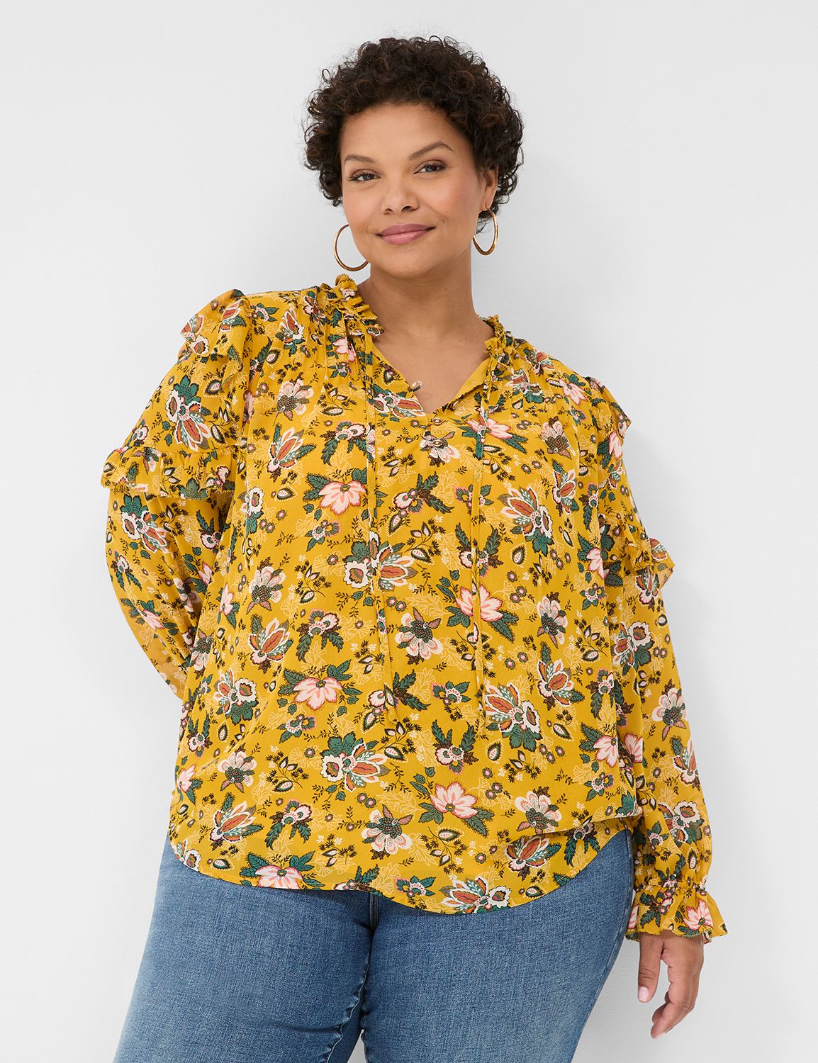 Classic LS Split Neck Popover Blous Product Image 1