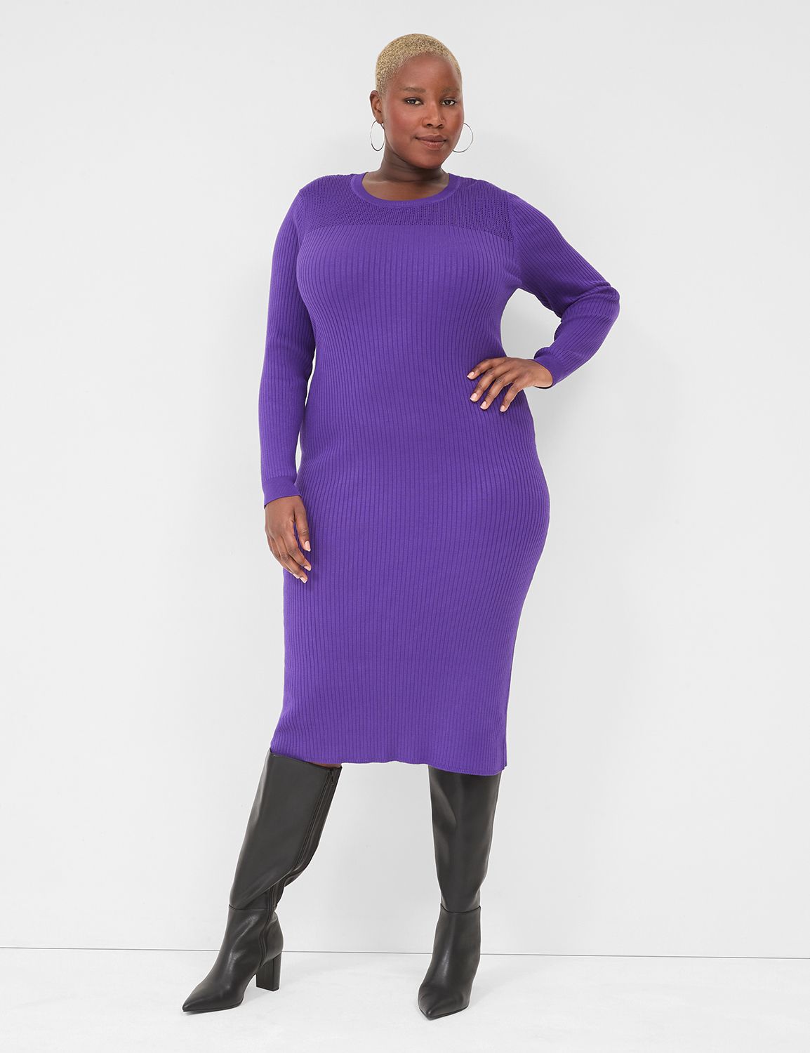 Pointelle Yoke Sweater Midi Dress LaneBryant