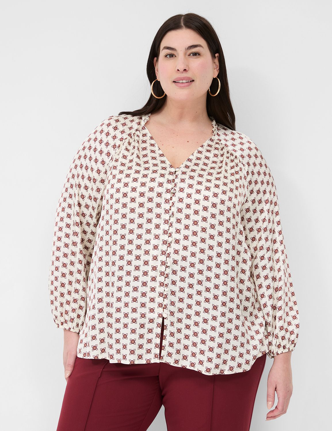 Faux Button-Front Blouse