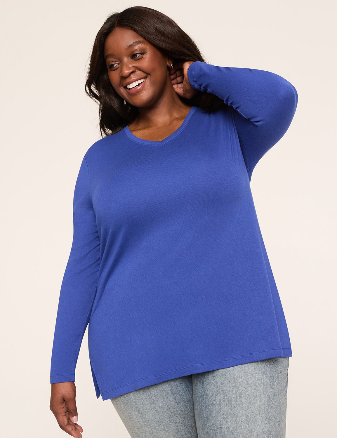 Classic Long Sleeve V-Neck Tunic Te Product Image 1