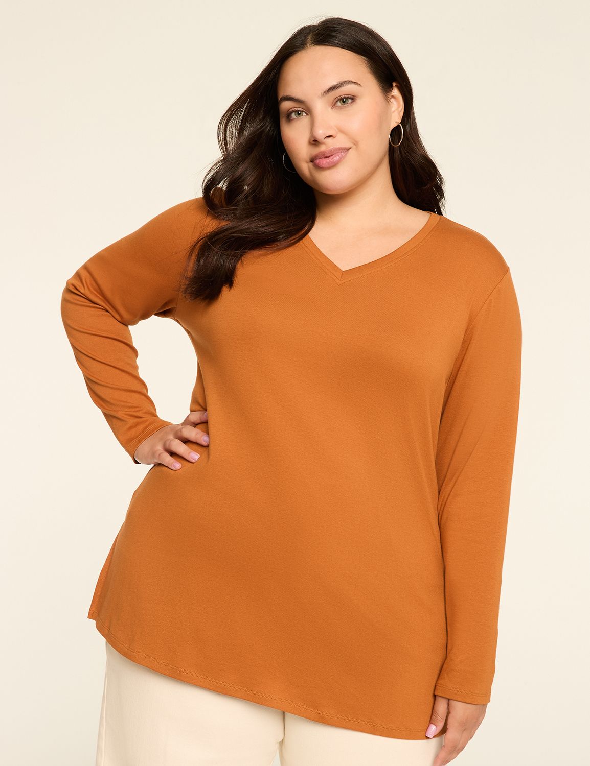 Classic Long Sleeve V-Neck Tunic Te Product Image 1