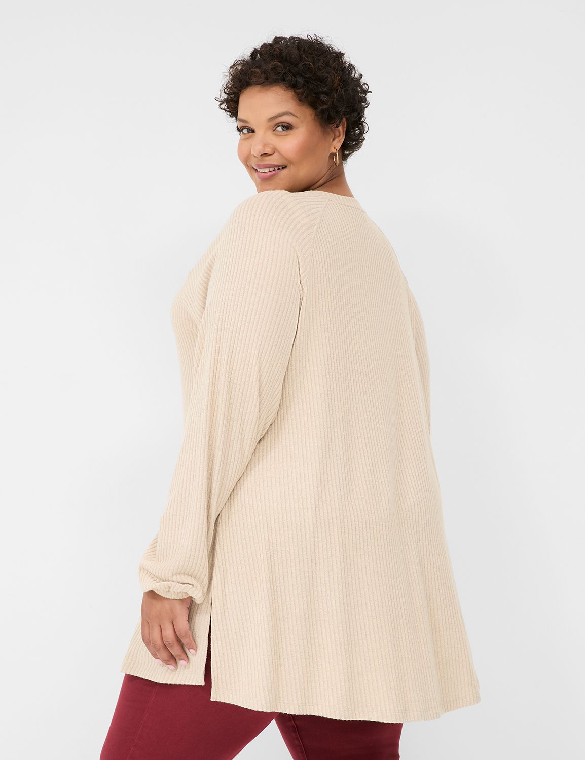 Relaxed Blouson-Sleeve V-Neck Top