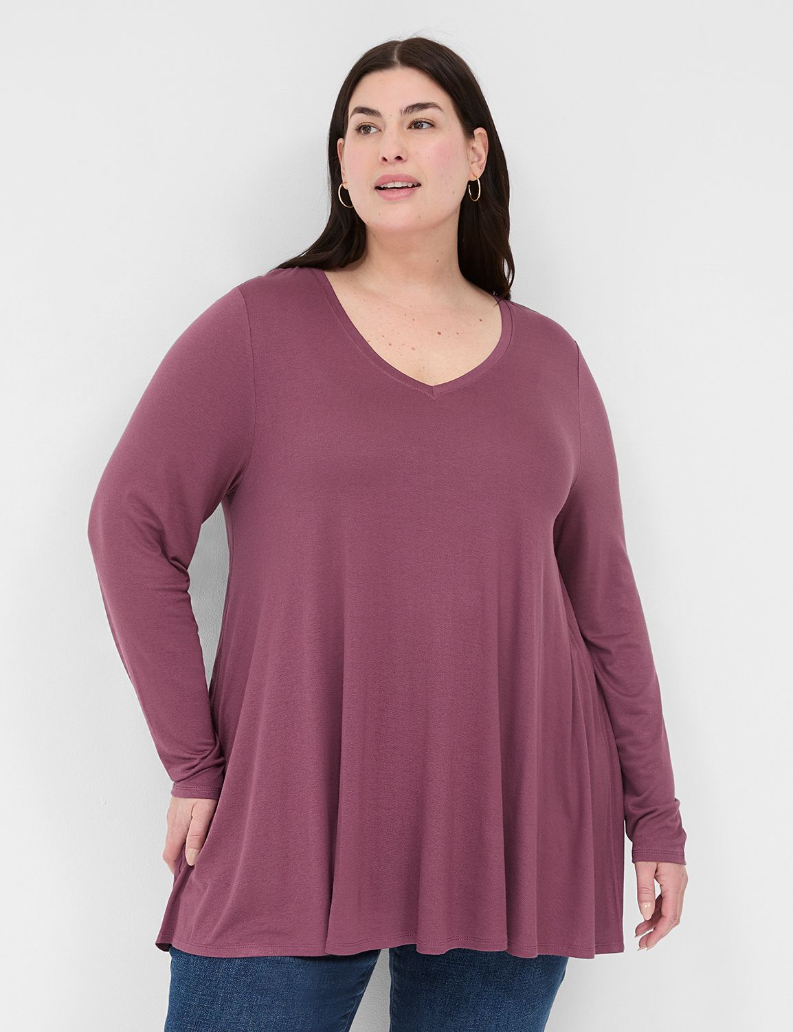 Classic Long Sleeve V-Neck Swing Te Product Image 1