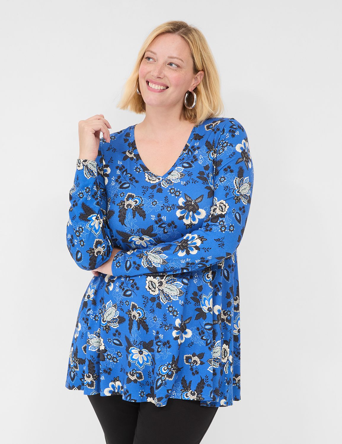 Classic Long Sleeve V-Neck Swing Te | LaneBryant
