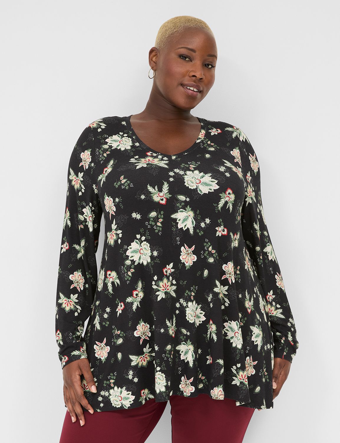 Classic Long Sleeve V-Neck Swing Te Product Image 1