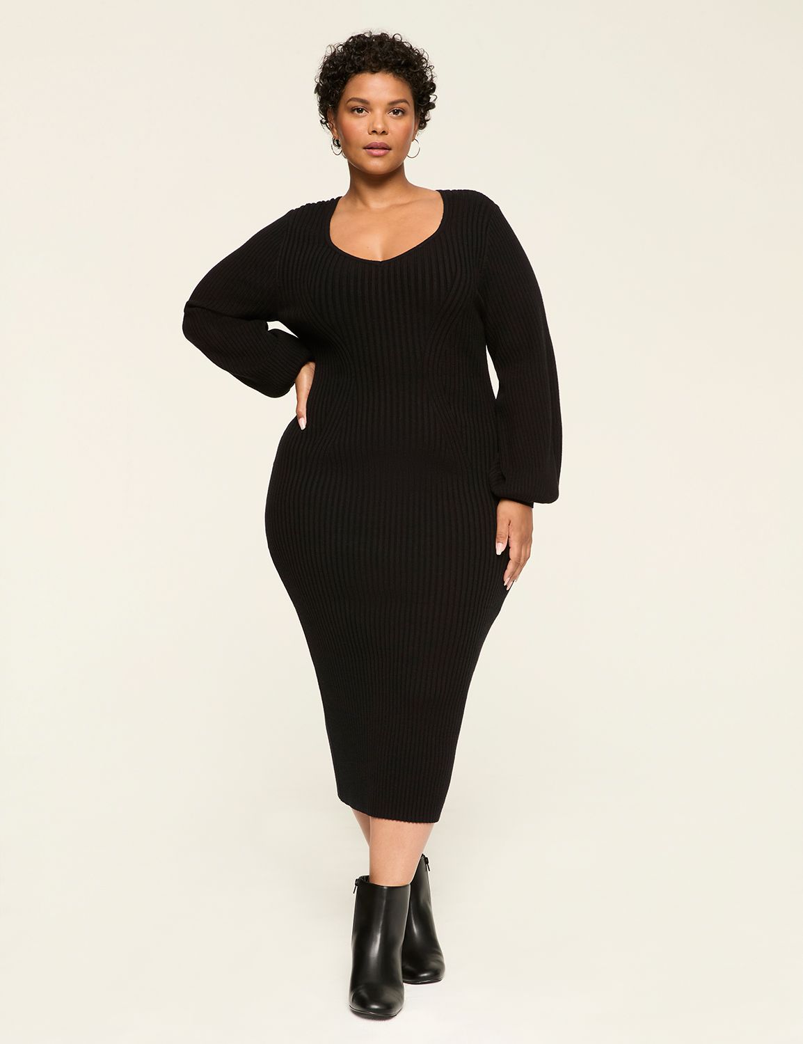 sweetheart-neck sweater dress