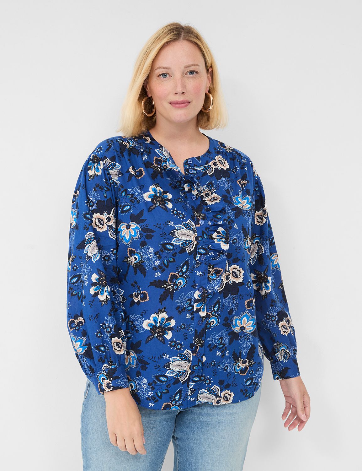 Classic Long Sleeve Ruffled Button Product Image 1