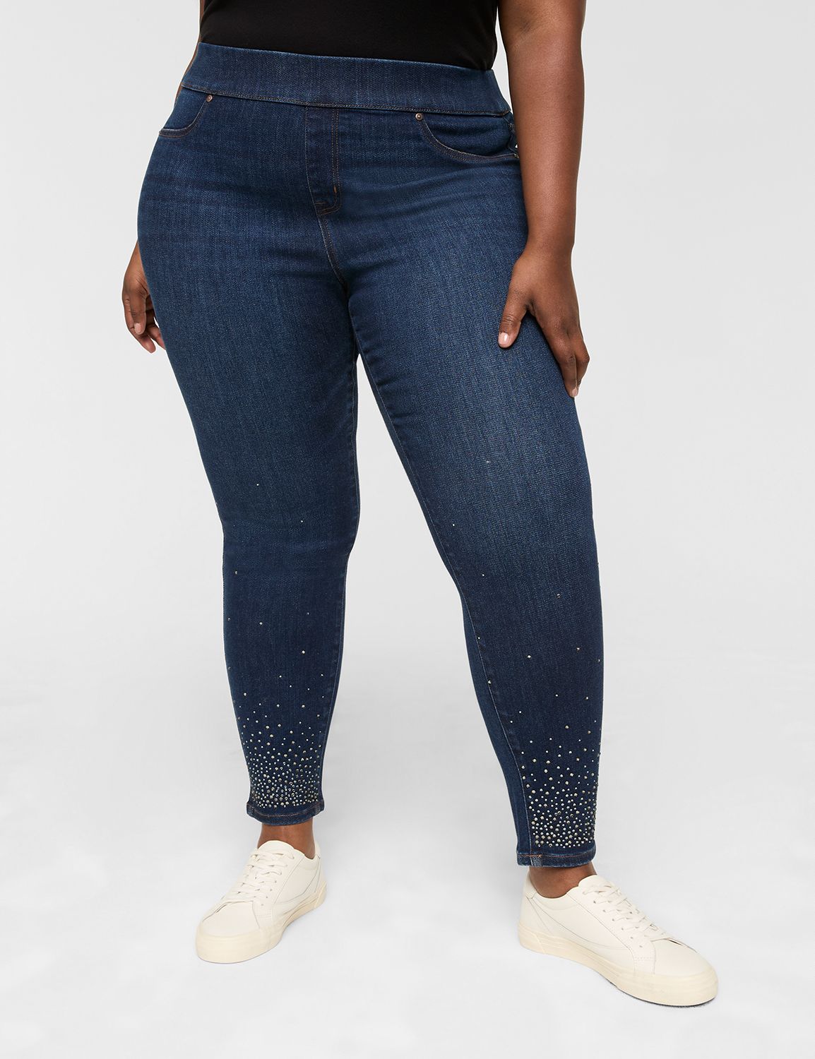 Pull-On Fit High-Rise Rhinestone Embellished Jegging