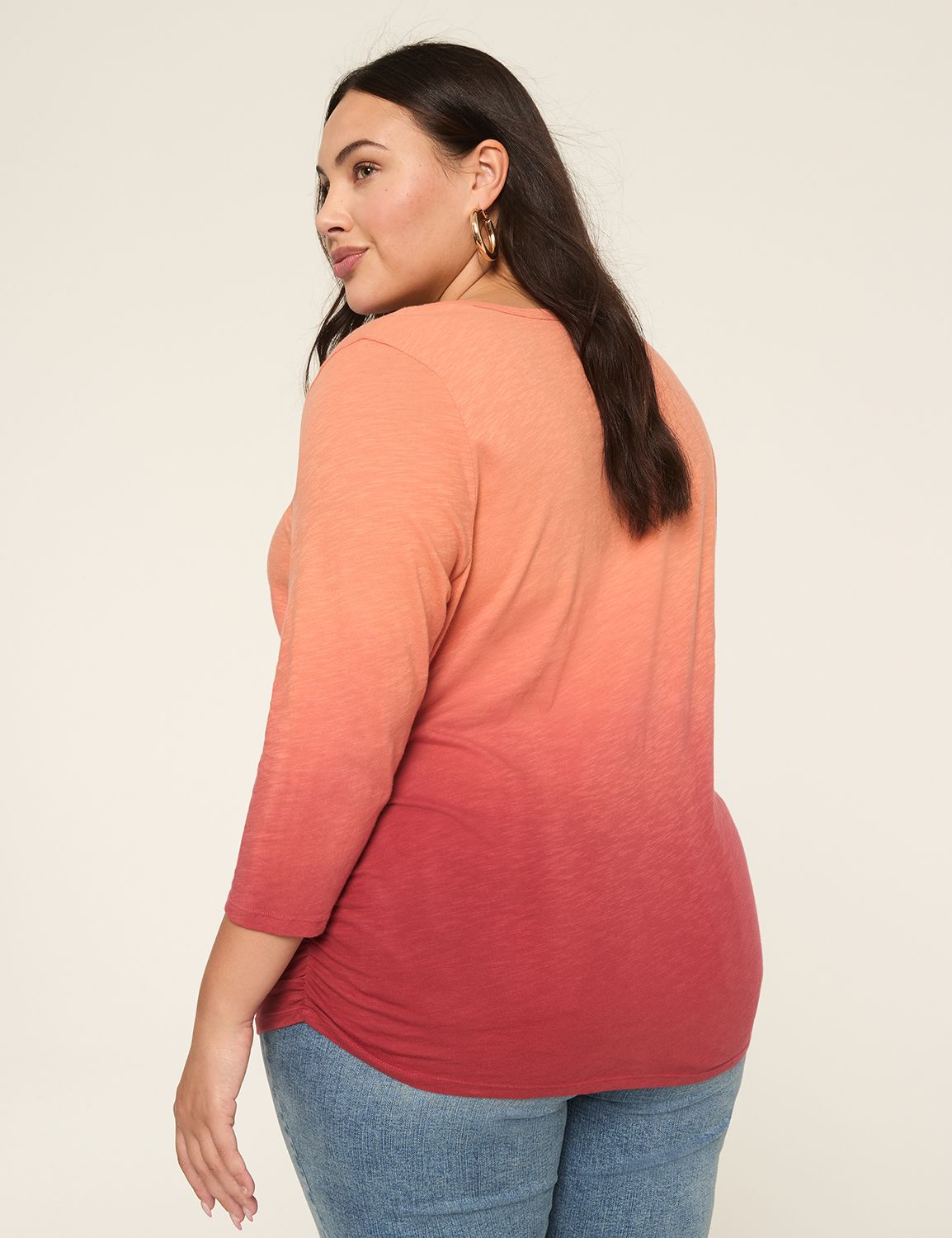 Casual 3/4 Sleeve V-Neck Side Ruche Product Image 2
