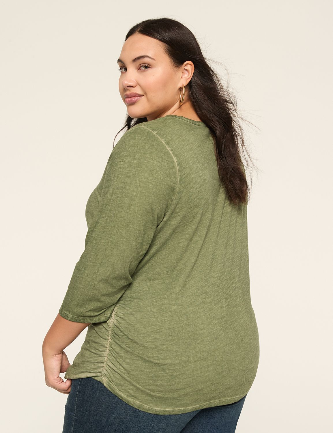 3/4-Sleeve V-Neck Side-Ruched Top