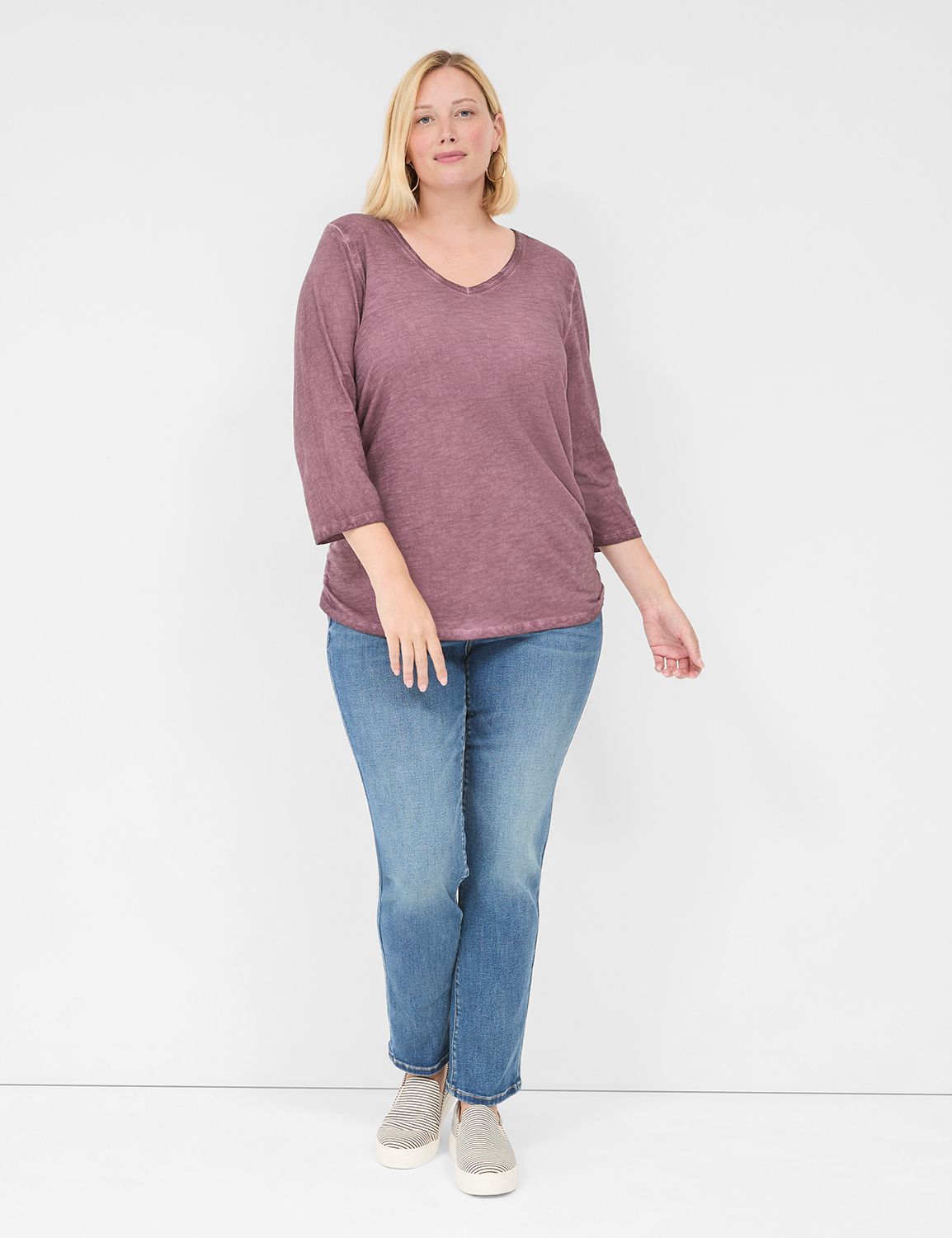 Casual 3/4 sleeve Hit Color Round neck Plus size Tops