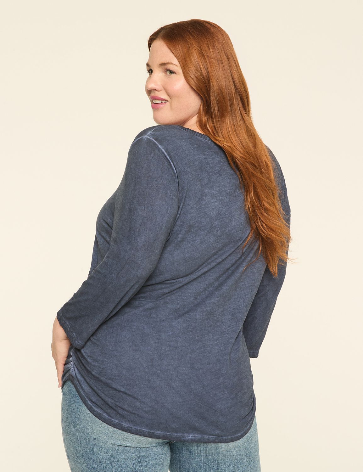 3/4-Sleeve V-Neck Side-Ruched Top