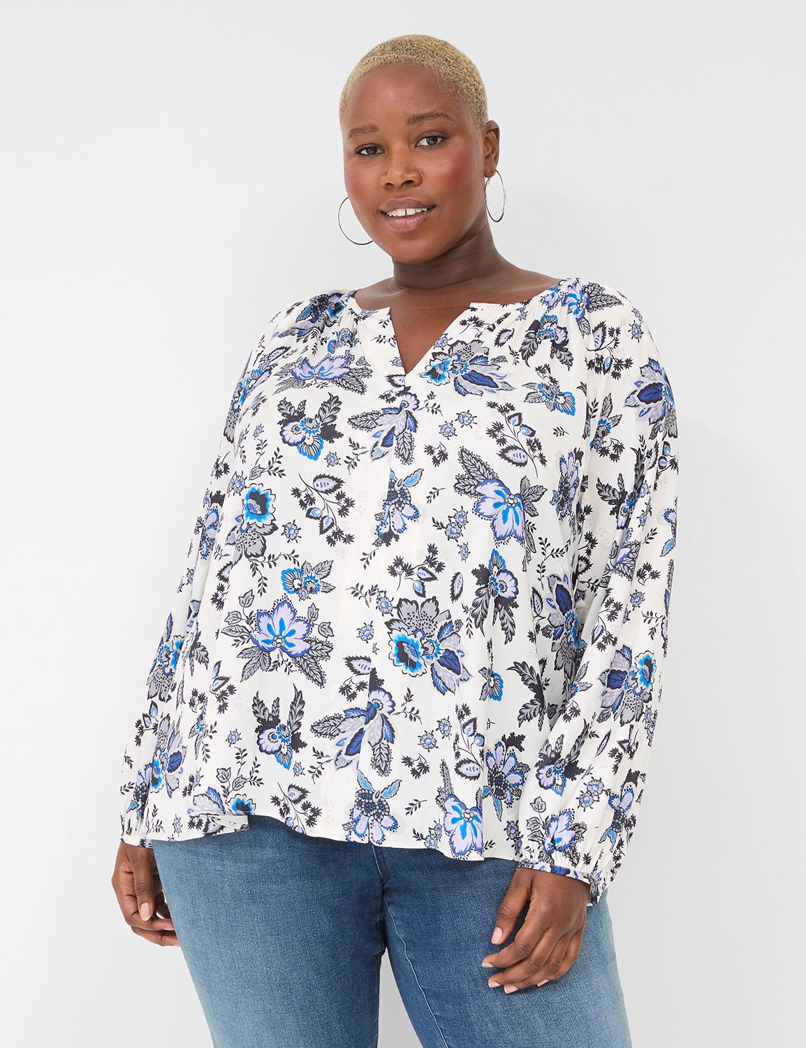 Swing Split-Neck Raglan-Sleeve Top