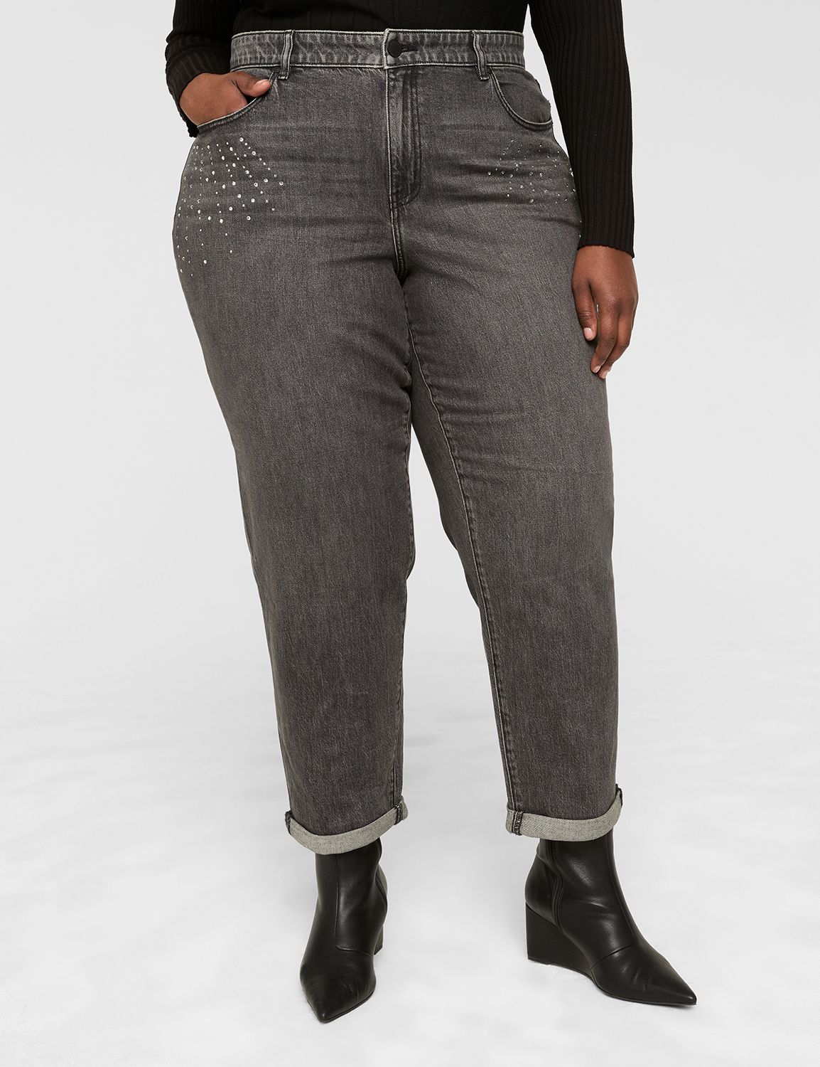 MID RISE BOYFRIEND JEAN BLACK POC LaneBryant