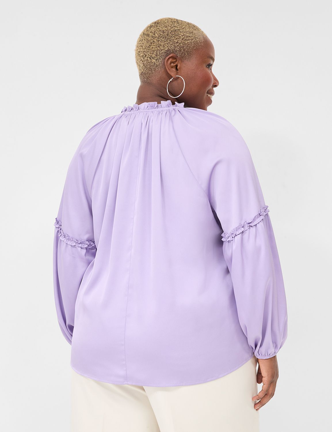 Classic Long Sleeve Ruffle Split Ne | LaneBryant