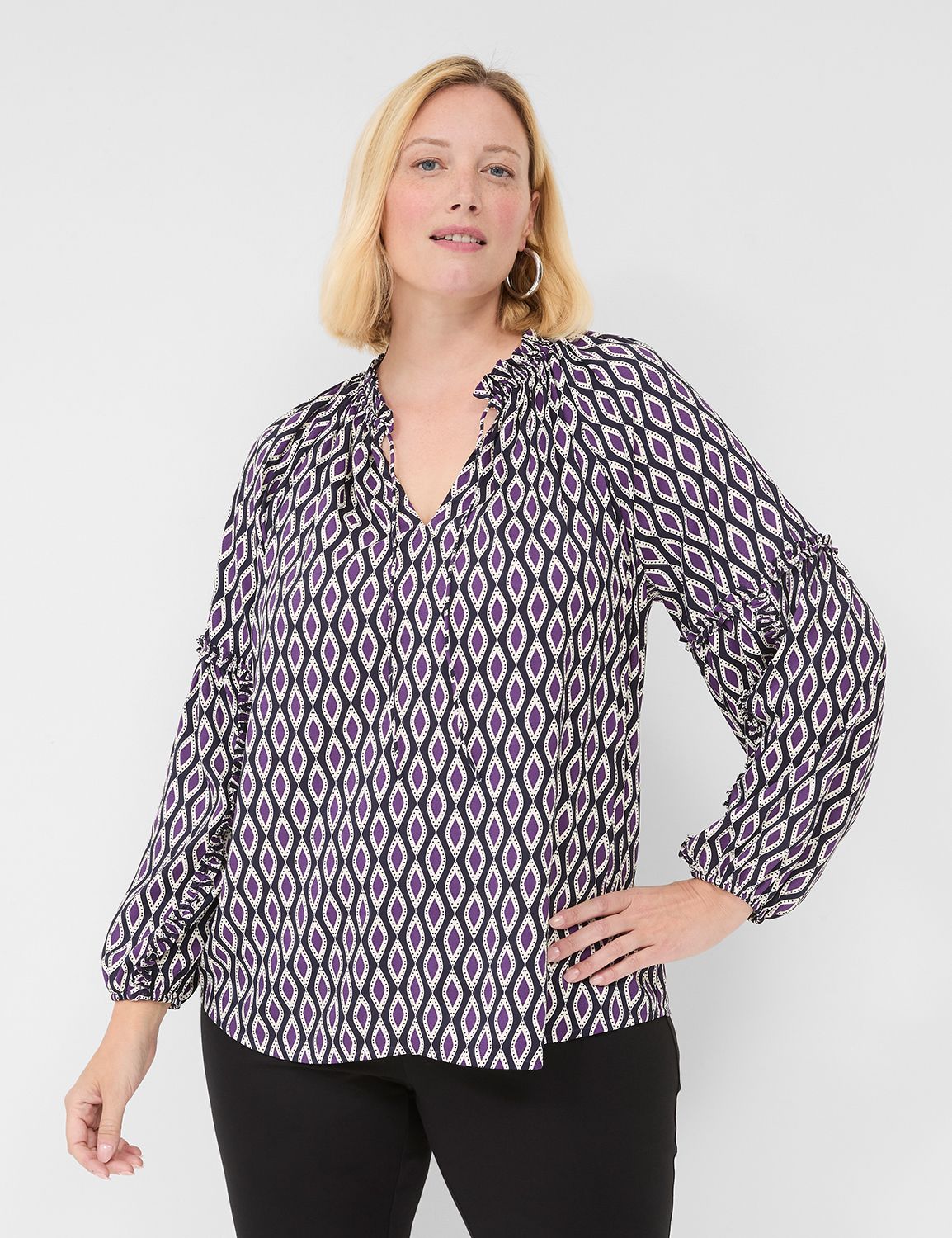 売れ筋商品|||アンクライン カットソー トップス レディース Plus Size Ruffle-Trim Split-Neck Sleeveless Blouse Spiced Berry Anne Klein Printed Satin Tie-Ruffle Neck Sleeveless Blouse