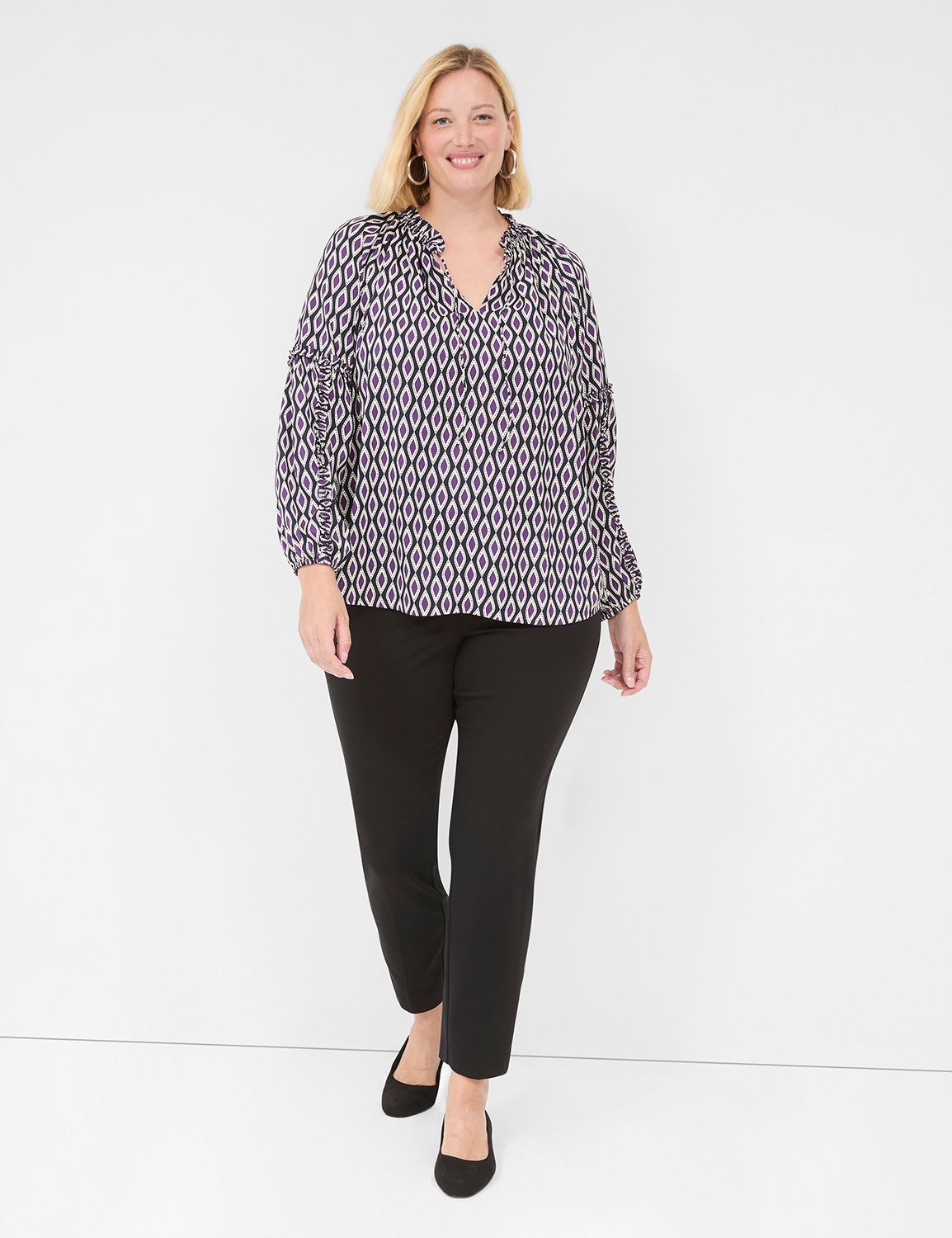 売れ筋商品|||アンクライン カットソー トップス レディース Plus Size Ruffle-Trim Split-Neck Sleeveless Blouse Spiced Berry Anne Klein Plus Size Ruffle Split Neck Layered Elbow Sleeve