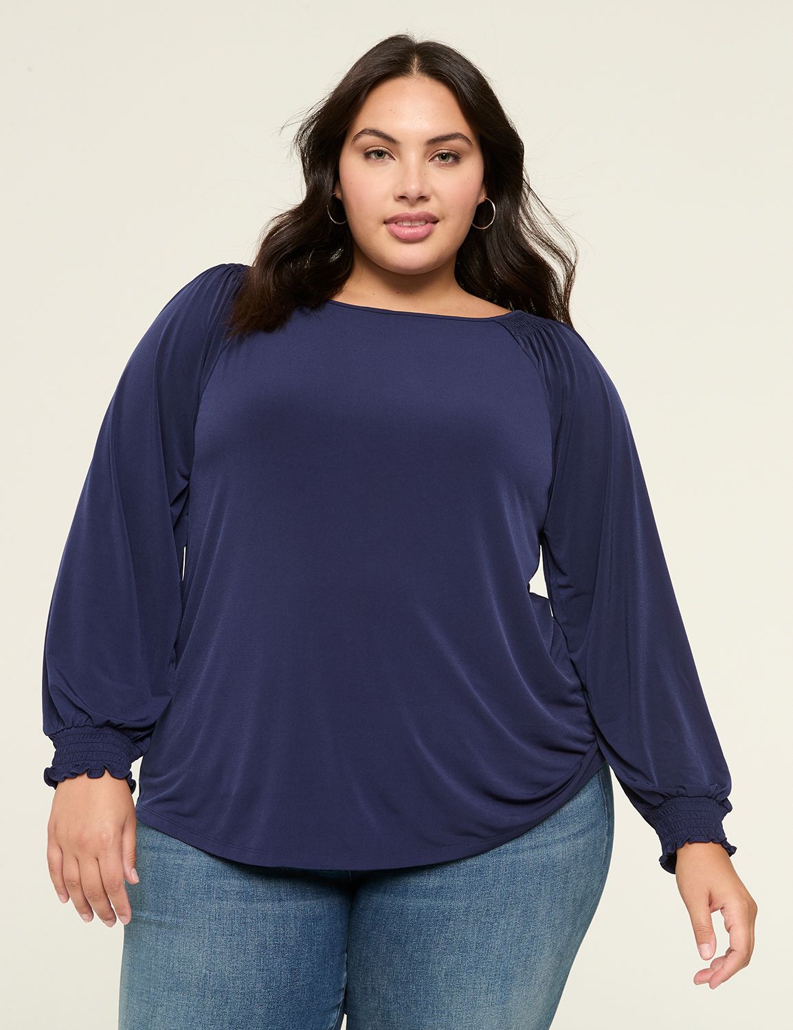 Ashington Boat Neck 3/4 Sleeve Jersey Top Navy Stripe main image 1