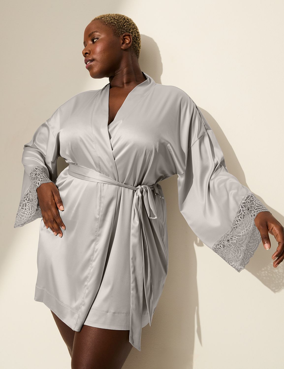 Satin Lace-Trim Robe