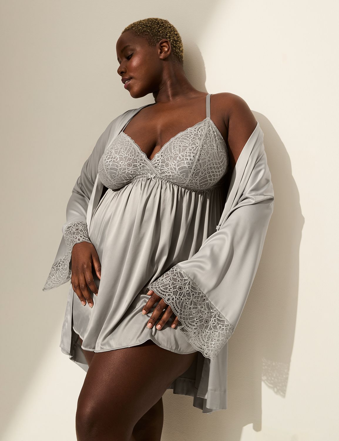 Satin Lace Sleeve Robe 1143412 Product Image 4