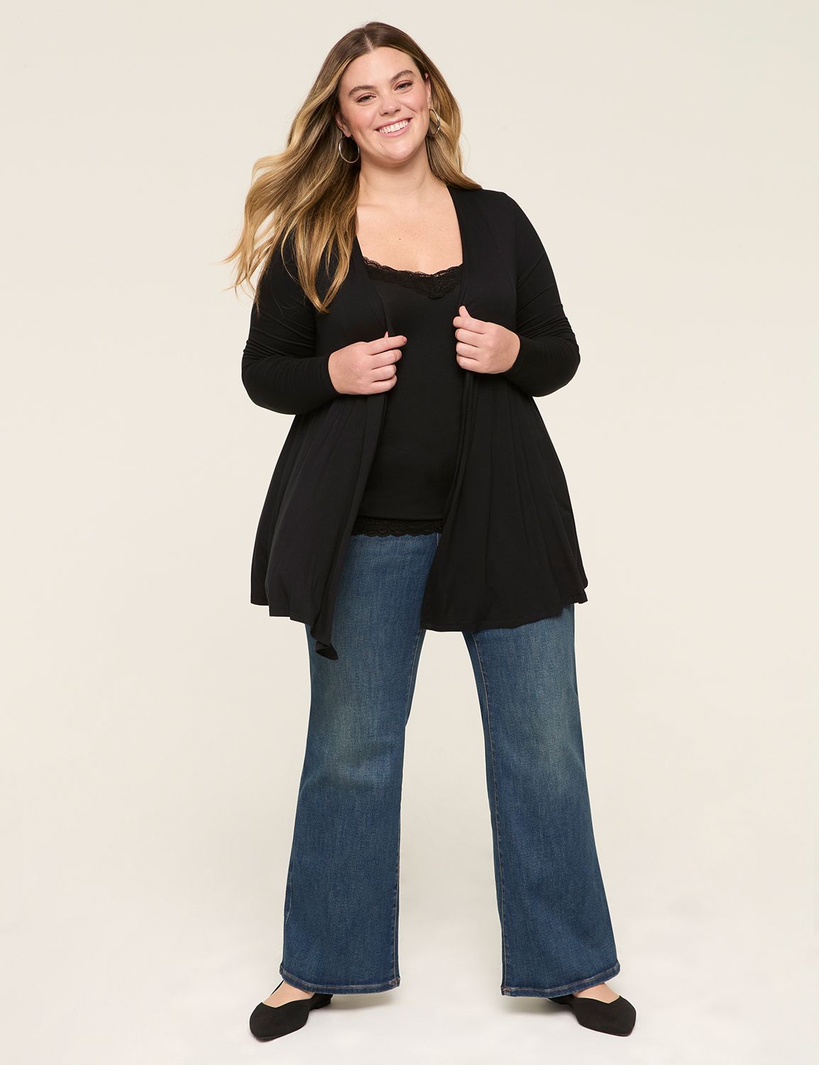 Long Sleeve Open Front Fit And Flar Product Image 3