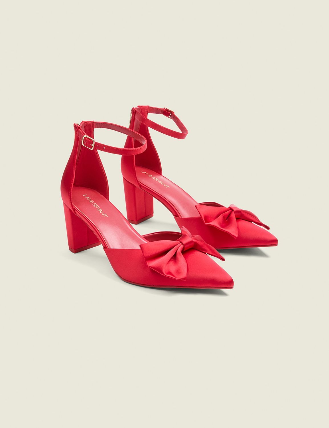 Red satin bow heels online