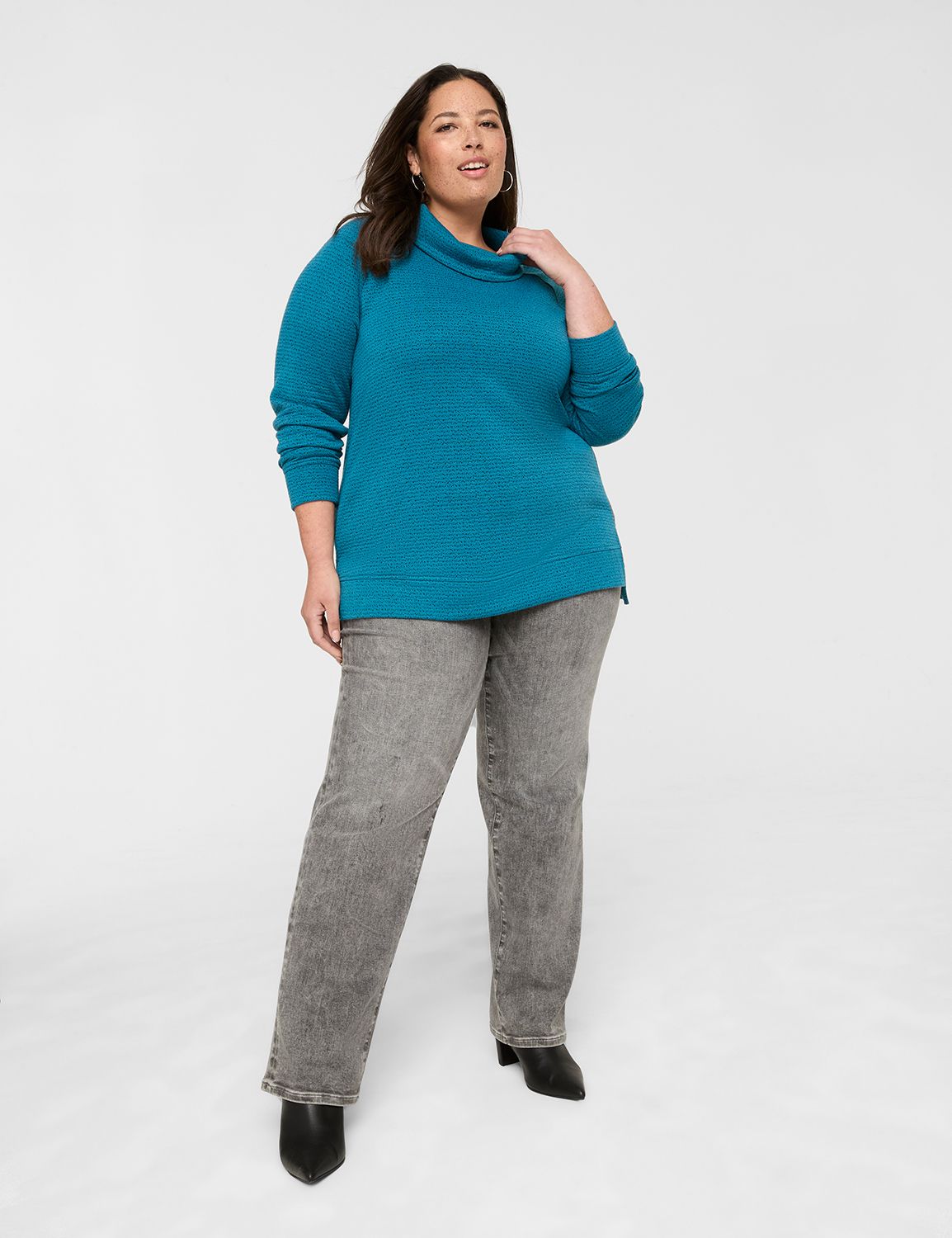 Relaxed Long Sleeve Cowl Neck Textu Product Image 3