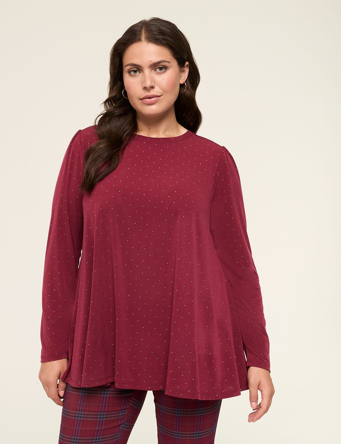 Long Sleeve Crew Neck Dew Drop Stud | LaneBryant