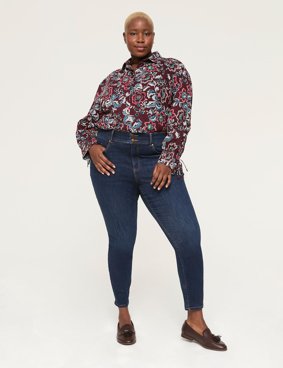 Tie-Cuff Button-Down Blouse