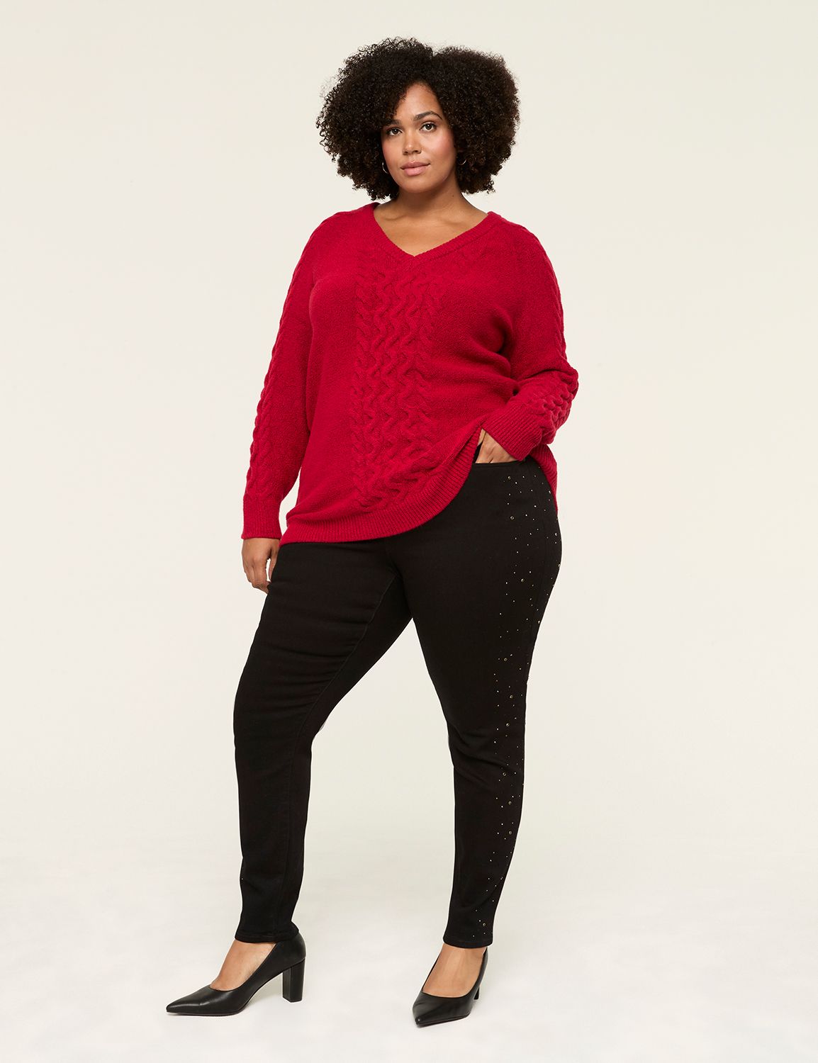 Classic Long Sleeve V-Neck Cable Pu Product Image 3