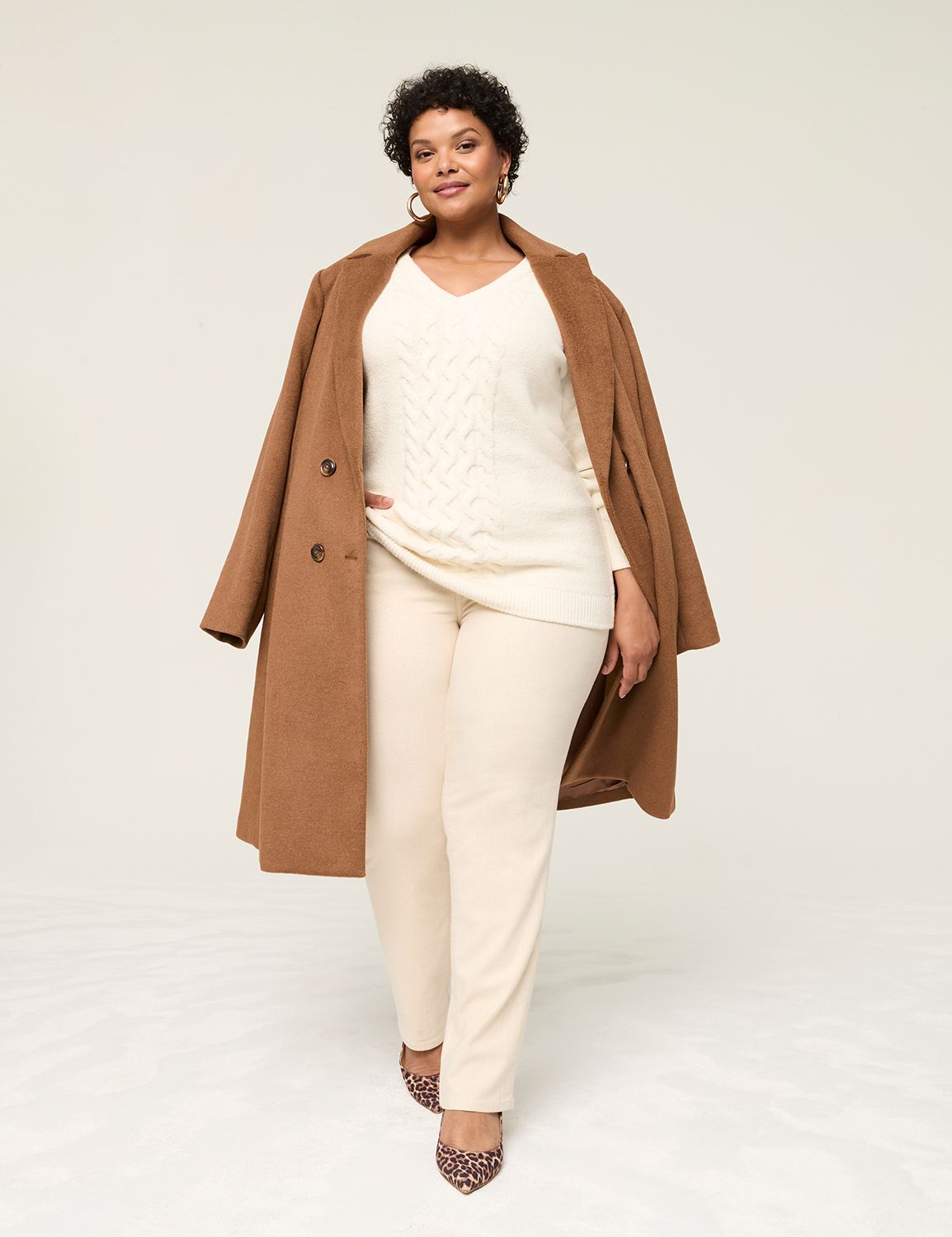 Cable-Knit V-Neck Long Sleeve Sweater main image 1